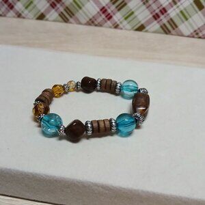 Hand Crafted Stretchy Glass Beaded Silver Tone Bracelet Fashion Jewelry #38